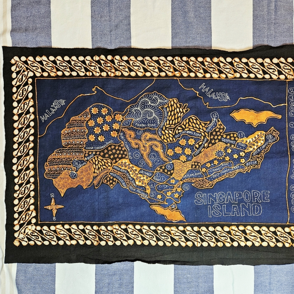 Vintage Handmade 100% Cotton Batik Printed Singapore Island Wall Hanging